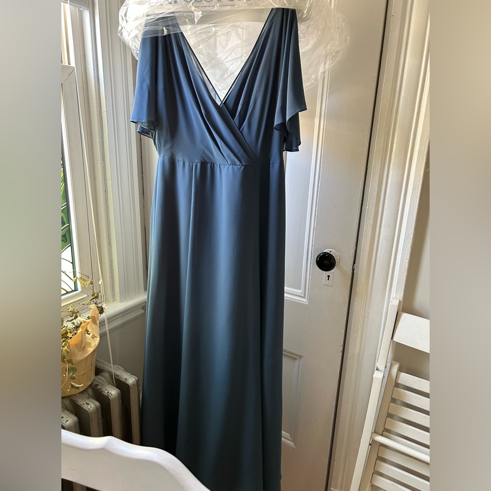 Jenny Yoo Hayes bridesmaid dress in evening blue luxe chiffon